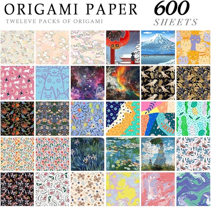 12 Different Packs Full Collection Origami Paper Kit 6 Inch Square Double Sided Color Vivid Colors Creation Easy Fold Paper Set Hand Crafts Paper Arts Creativity.01