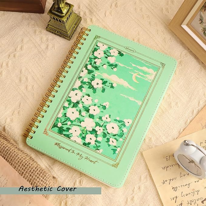 Spiral Notebook for Women, Durable A5 Leather Hardcover Notebooks, 140 Lined Pages, Cute Notebooks for Perfect Supplies at School, 8.3 x 6.2 in