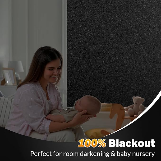 rabbitgoo Blackout Window Film, Sun Heat Blocking Privacy Cover for Glass, Removable Opaque Room Darkening Dark Black Out Window Covers Tint Shades for Home Day Sleep Light Blocker 23.6 x 157 Inches