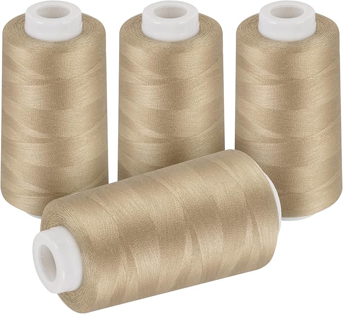 Serger Thread 4 Cones 3000 Yards Each Spool All Purpose Polyester Thread 40S/2 for Sewing, Serger, Overlock, Quilting, Piecing-Dark Khaki