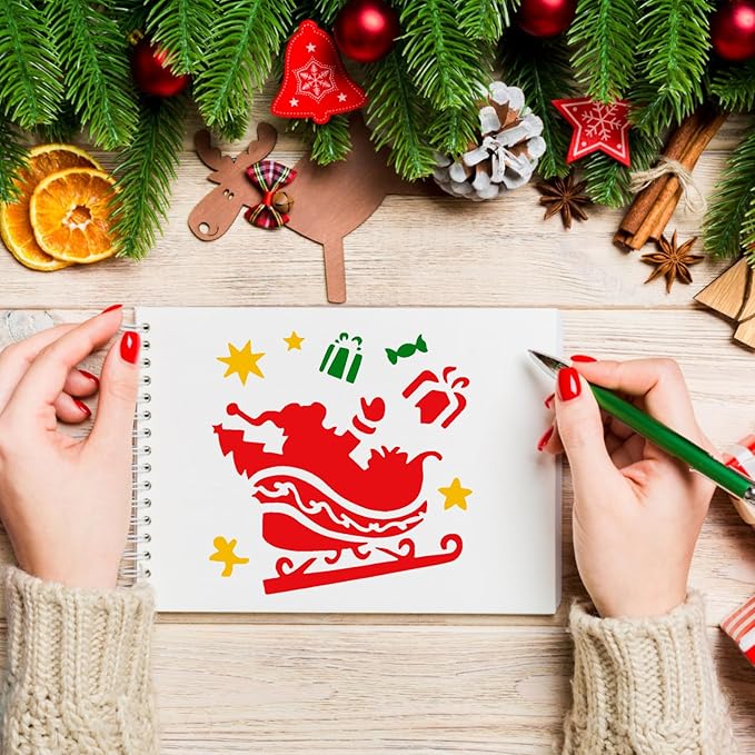 Christmas Stencils for Crafts Reusable 6" Xmas Holiday Stencil Christmas Stencils for Painting on Wood Fabrics Decor