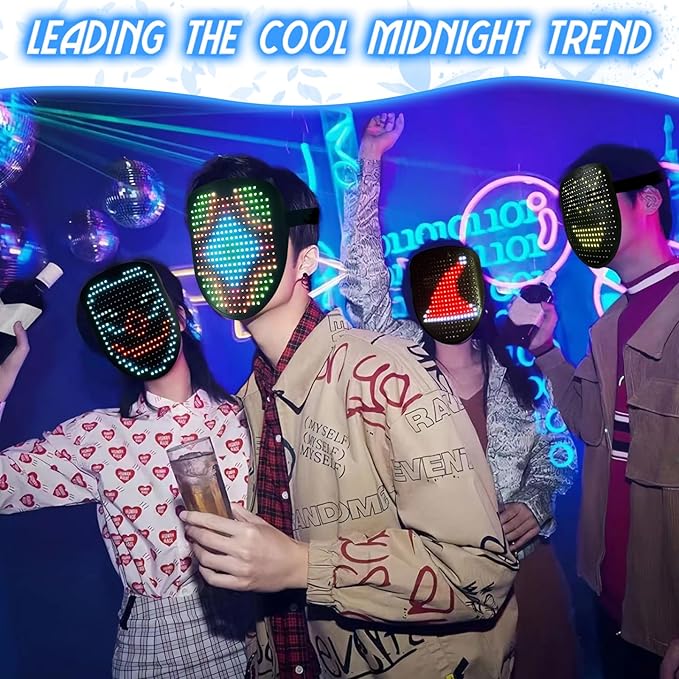 Led Mask with Gesture Sensing, Light up Face Transforming Mask for Halloween Xmas Costume Party