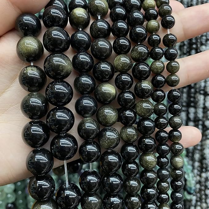 AAA Natural Gold Obsidian Gemstone Beads Energy Healing Power Stones Round Loose Beads for Jewelry Making, DIY Bracelet Necklace 6mm 60pcs