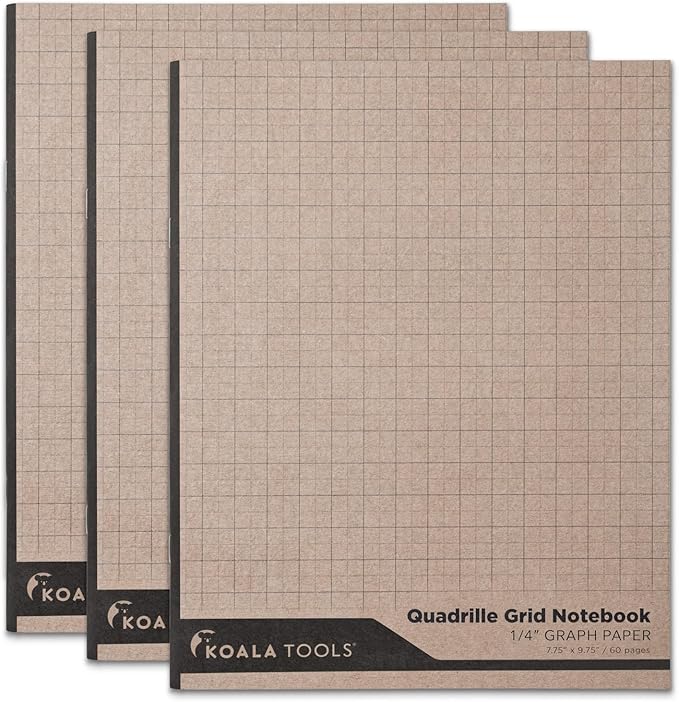 KOALA TOOLS | Graph Paper Notebook (3 Pack) | 7.75" x 9.75", 60 pp. - Quad, Grid, Graphing Field Notebook Set - For Scientific and Math Use