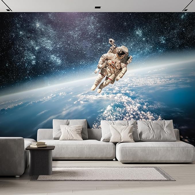 wall26 Wall Sticker/Wall Mural an Astronaut Floating About Planet Earth, Not Peel and Stick, Non-Woven Wallpaper Decorative for Bedroom, Living Room, Office - 108x168 inches