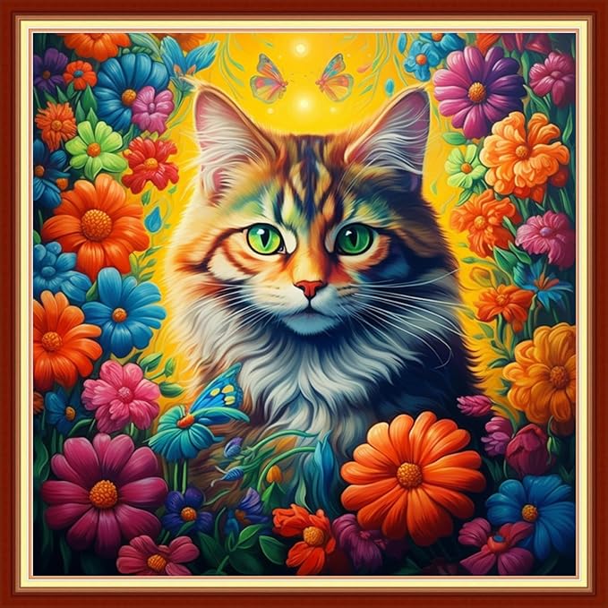 Artvxeay Cross Stitch Kits Stamped Full Range of Embroidery Kits for Beginners Adults 11CT Pattern Stitch Embroidery Kits Needlepoint Kits DIY - (Cat Flowers 18x18 inch)
