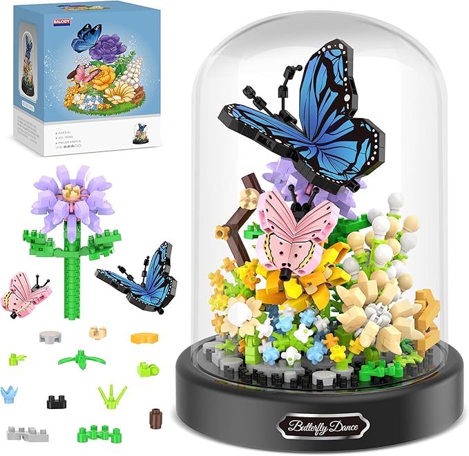 Flower Bouquet Building Kit, 530 Pcs Butterfly and Flowers Mini Bricks Building Blocks Sets, Valentines Day Gifts for Her Him Valentine's Day Gifts for Her Mom Women Girlfriends(Butterfly)