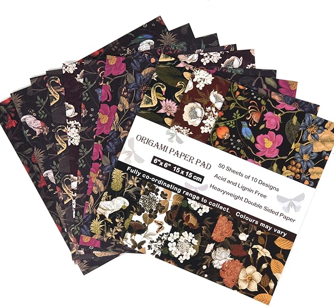 Origami Paper Kit 50 Sheets 6 Inch Square Double Sided Color 10 Vivid Colors for Hand Crafts Origami Paper Arts Creativity. Retro Style
