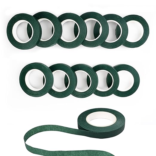 DF DUALFERV 12 Rolls Dark Green Floral Tape Stem Wrap, 1/2" Wide Flower Tape for Bouquets, 30 Yards Floral Tape for Fresh Flowers for Flower Arranging, Wreath Making, Wedding Bouquets