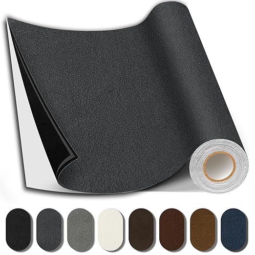 Suede Repair Patch, 17X79 Inch Fabric Large Repair Tape, Self-Adhesive Patches for Furniture, Sofa, Car Interior, Shoes, Hand Bag, Clothing (Dark Grey, 17X79 Inch)