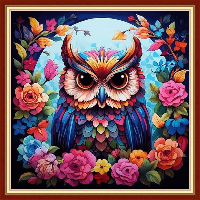 Artvxeay Stamped Cross Stitch Kits Beginners Full Range of Embroidery Starter Kits for Adults Printed Cross Stitching DIY Needlepoint Kit 11CT - (Colorful Owl 18x18 inch)