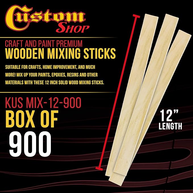 Custom Shop Craft and Paint Sticks - (Pack of 900 Sticks) 12" Inch Premium Grade Wood Stirrers/Paddles - Use for Wood Crafts -to Mix Epoxy Resin or Paint -Garden Sign Posts