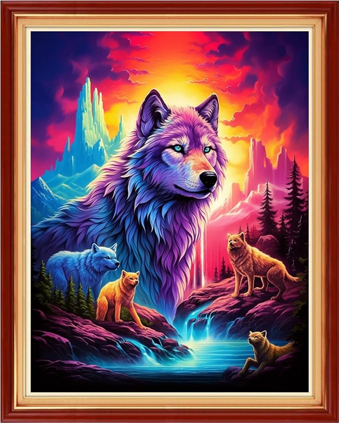 Magxvouy Cross Stitch Kits Stamped Full Range of Embroidery Kits,Cross Stitch Patterns Needlework Kits for Beginners 11CT Printed Kits&Wolf King 16x20 inch