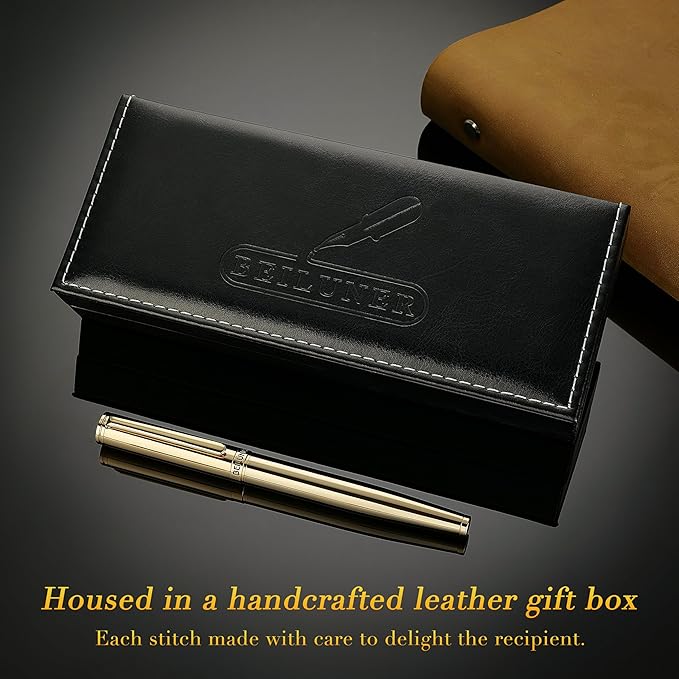 BEILUNER Gold Fountain Pen,Stunning Luxury Pens with 24K Gold Finish, Gorgeous 24K Gilded Nib(Medium), Fancy Pen Gift Set for Men&Women -Ink Converter-Elegant,Office,Nice Pen for Writing