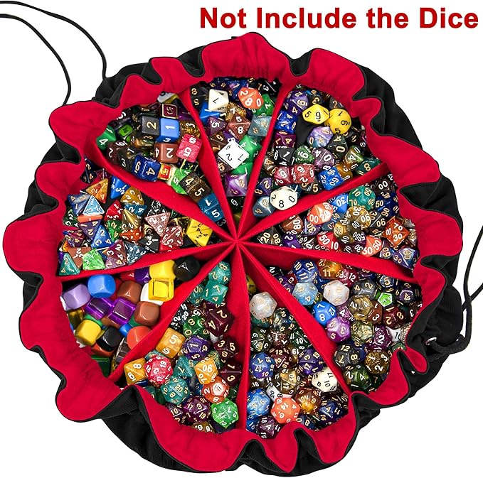 SIQUK Large Dice Bag with Pockets Drawstring Dice Bag DND Dice Storage Bag Big Capacity Dice Pouch for RPG MTG Table Games, Hold over 300 Dice (Black & Red)