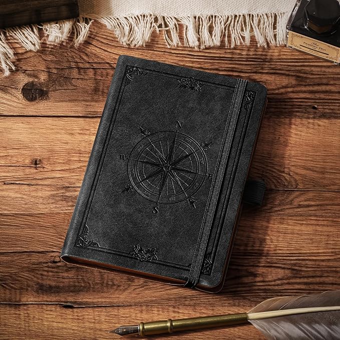 AHGXG Small Lined Pocket Journal Notebook for Men - 256 Numbered Pages College Ruled B6 Mini Journal, Vintage Soft Leather Hardcover, 80gsm Paper, for Women Work Office School, 4.1'' X 5.7''- Black