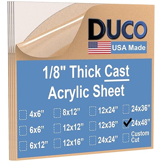Duco USA-Made Clear Cast Acrylic Sheet 1/8 Inch Thick 24" x 48" - 4 Pack of Transparent Plexiglass Sheet - Lightweight Acrylic Board for Window Replacements, Displays, Signs, and More