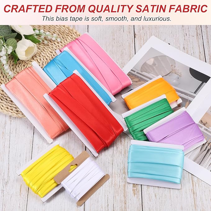 MECCANIXITY Double Fold Bias Tape for Sewing 1/3 Inch x 6 Yards Satin Pre-fold Continuous Binding Tape for Seaming Quilting Hemming Binding DIY Crafts, Navy Blue