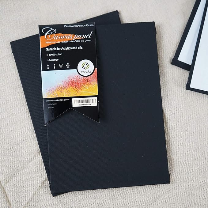 CONDA Black Canvases for Painting 9x12 inch, Pack of 14, 100% Cotton Acid-Free, 8 oz Gesso-Primed, Canvas Panels, Art Boards for Oil & Acrylic Painting