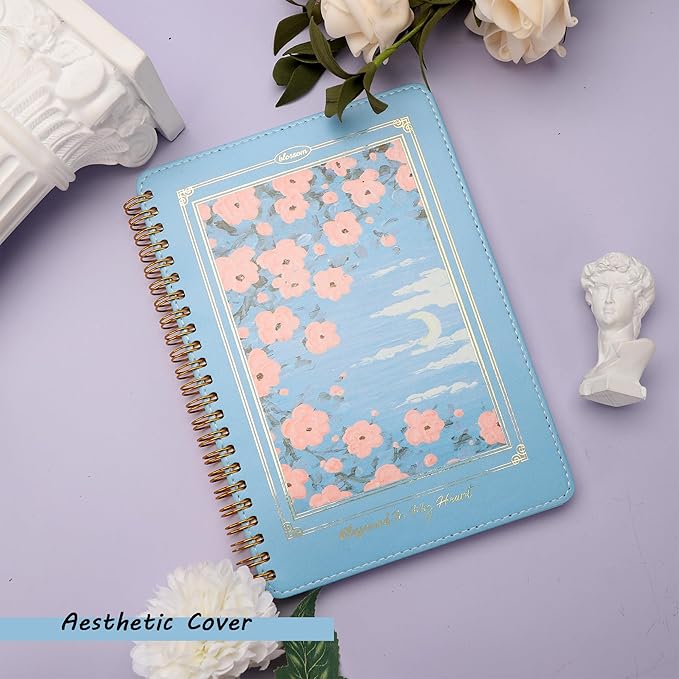 Spiral Notebook for Women, Durable A5 Leather Hardcover Notebooks, 140 Lined Pages, Cute Notebooks for Perfect Supplies at School, 8.3 x 6.2 in