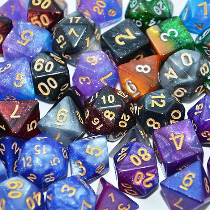 SmartDealsPro 6 x 7 Sets (42 pcs) Glitter Polyhedral Dice Sets with Pouches for DND RPG MTG Dungeon and Dragons Table Board Roll Playing Games D4 D8 D10 D12 D20 (Color 2)