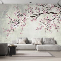 wall26 Large Wall Mural Watercolor Style Ink Painting Pink Cherry Blossom on Vintage Wall Background | Self-Adhesive Vinyl Wallpaper/Removable Modern Wall Decor - 132x144 inches