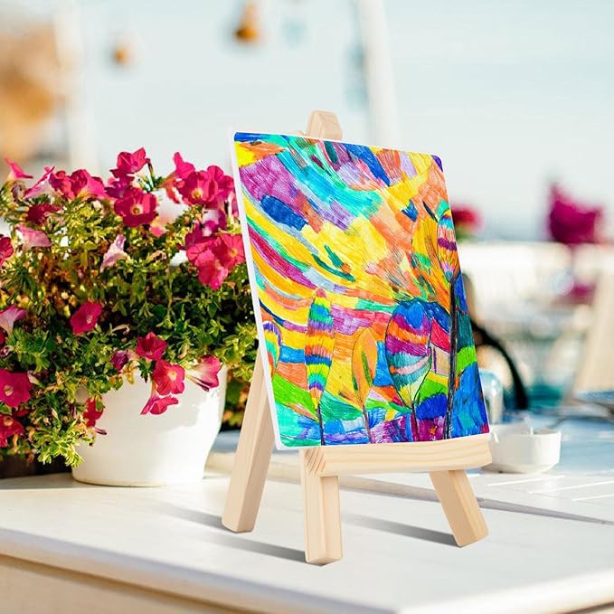 100 Pcs 5 Inch Mini Wood Display Easel, Small Wooden Easel Stand Art Craft Painting Triangle Stand Canvas Holder for Card Artist Photos Tabletop