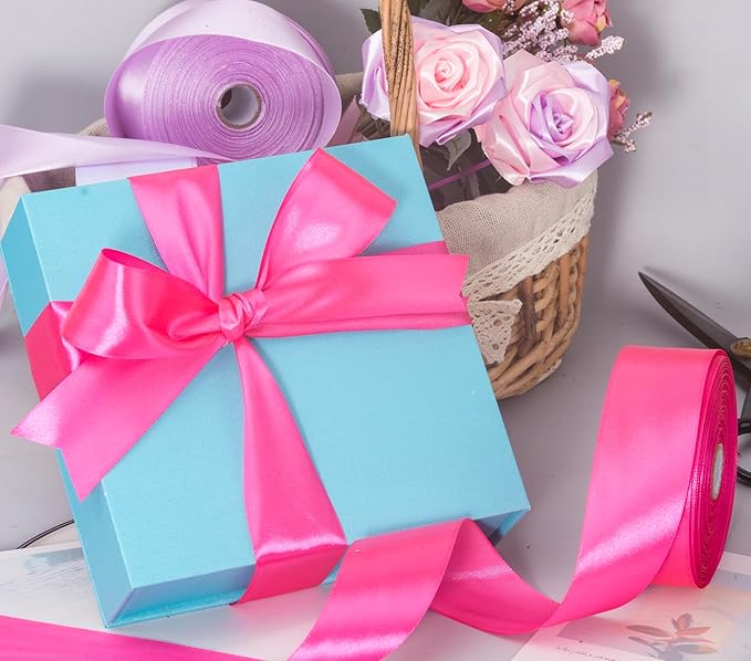 1 1/2 Inch Rose Red Solid Satin Ribbon, 50 Yards Craft Fabric Ribbon for Gift Wrapping Floral Bouquets Wedding Party Decoration