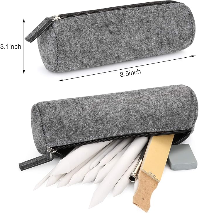 AGPTEK 22 PCS Sketch Drawing Tools, 16 Blending Stumps Set with 2 Sandpaper Pencil Sharpeners, 1 Pencil Extension Tool, 2 Erasers & 1 Felt Bag for Student Sketch Drawing Accessories