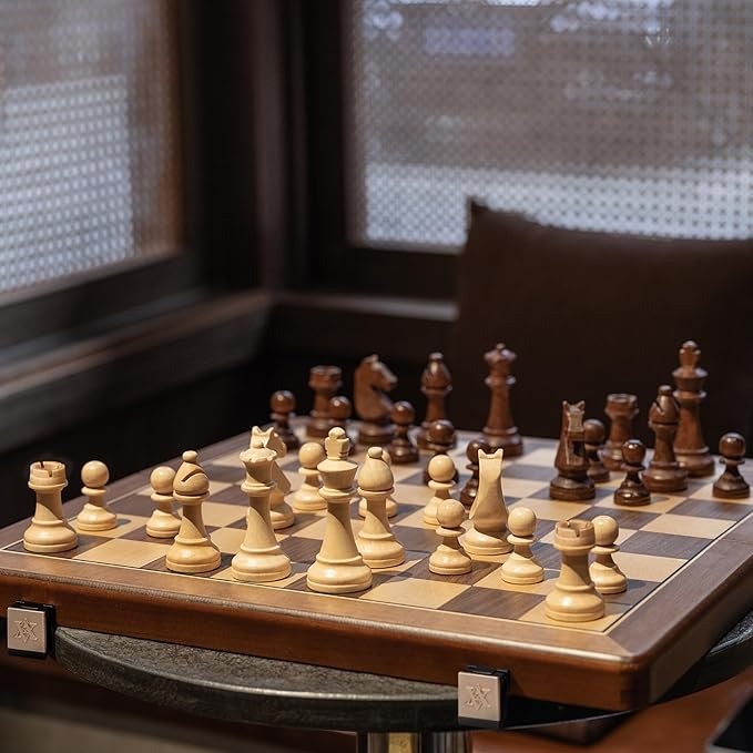 A&A 15" Magnetic Wooden Chess Set, Handmade 3" King Height Knight Staunton Chess Pieces with 2 Extra Queen, Folding Portable Travel Game Set