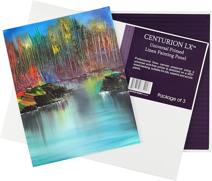 Centurion All-Media Primed Linen Panels - 4x4 3 Pack - 11oz Universal Primed Canvas Boards for Painting, Mounted on MDF Wood, Non-Warping, Ideal for Artists, Professionals, and Painters
