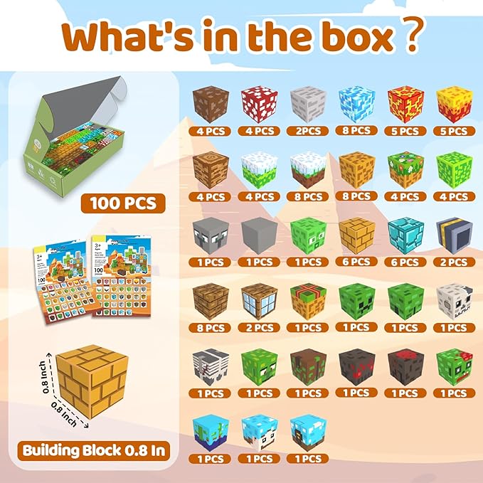 Magnetic Blocks, 100PCS Magnetic Building Blocks, Stacking Magnets for Kids, Sensory Toy for STEM Constructions Magnet Blocks for Boys Girls Age 3+, Christmas Birthday Gifts