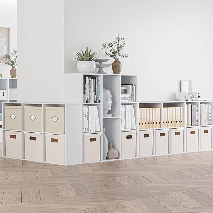 Wooden Cube Storage Organizer with Closed Back Panel, 11in Cube Shelf Opening, Bookshelf, Display Shelf,Closet Cabinet for Home and Office (Embossed White, 8-Cube 35.98L*9.45W*35.91H)