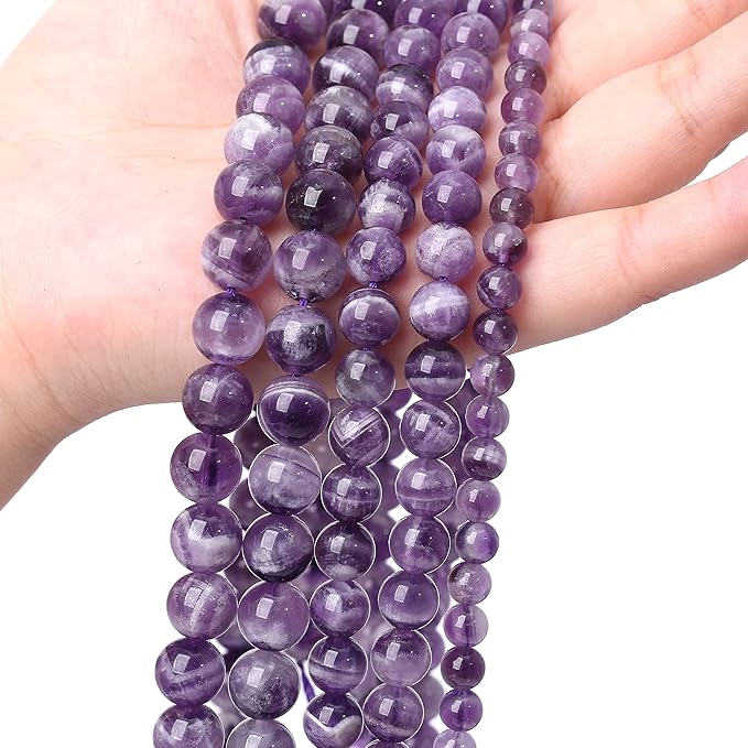 Natural Purple Dream Lace Amethysts Beads Crystal Round Loose Beads for Jewelry Making 12mm 32pcs 1 Strand 15" (Purple Dream Lace Amethysts, 12mm)