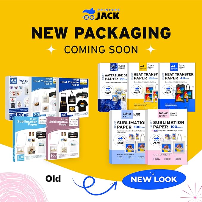 Printers Jack Sublimation Paper - 8.5 x 11 Inches, 150 Sheets 120 gsm for Any Inkjet Printer with Sublimation Ink, Heat Transfer Sublimation for T-shirt, Mugs, Light Fabric