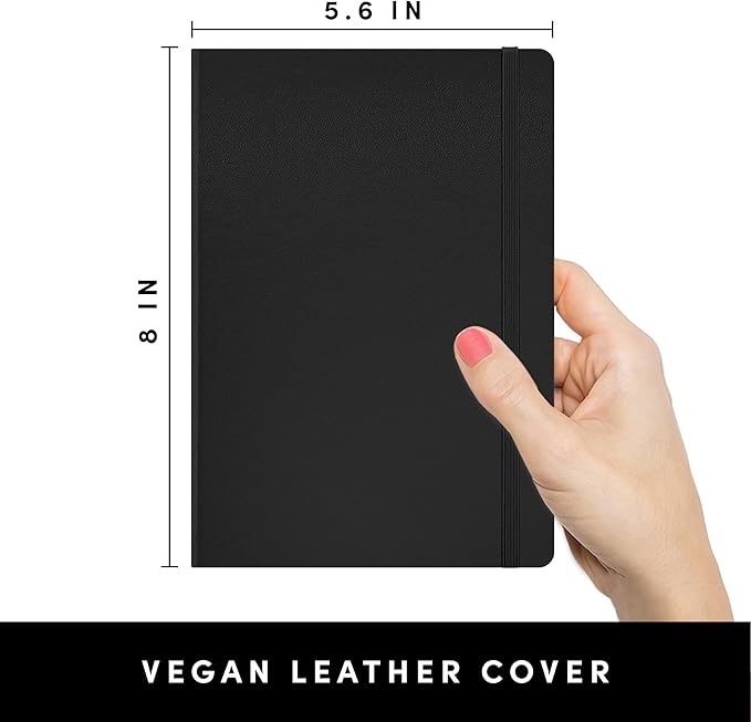 PAPERAGE Lined Journal Notebook, 5 Pack, (Black), 160 Pages, Medium 5.6 in x 8 in - 100 GSM Thick Paper – Hardcover Journaling Notebook for Work, School & Note Taking