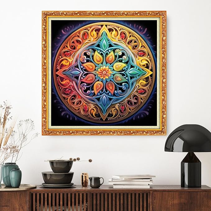 Dimxvean Stamped Cross Stitch Kits,Cross Stitch Kits for Adults Beginners,Embroidery Kits Full Range of Cross Stitch Stamped Kits Needlepoint Kits Cross Stitch Patterns-Mandala Wreath 18x18 inch
