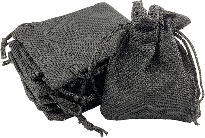 Palmhomee Pack of 25 Burlap Gift Bags with Drawstring Linen Jewelry Pouches Wedding Hessian Jute Bags for Birthday and Treat Pouches Party Wedding Favors Gift (3.6x4.8 Inch, Black)
