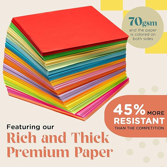 HPST Origami Paper - 1100 Sheets - Double Sided 6x6 inches Origami Squares for kids - 15 Vibrant Colors - Easy Fold Papers for Arts & Crafts
