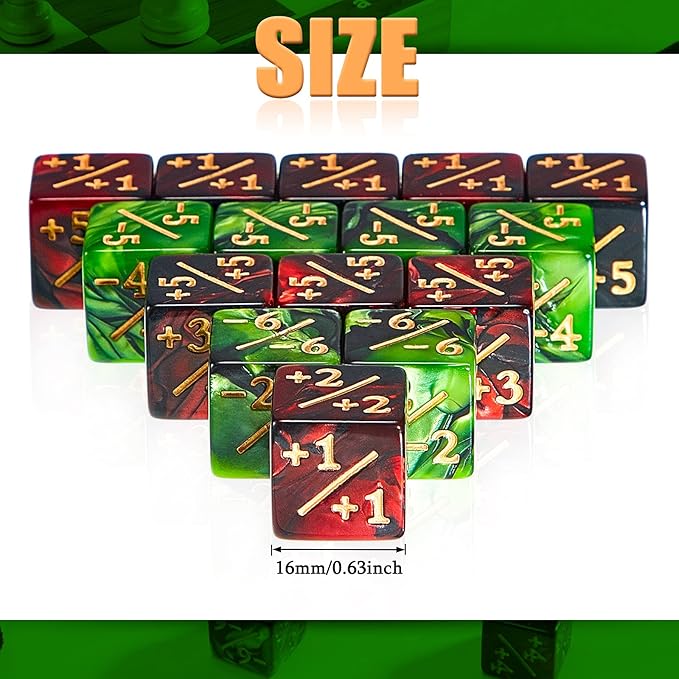 Sumind 48 Pcs Magic Life Counter Dice -1/+1 Counters Commander Buff Tokens 6 Sided Dice Loyalty Life Gifts Compatible with MTG CCG TCG Cards Gaming Accessory (Delicate Style)