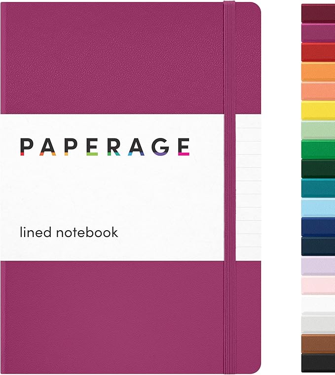 PAPERAGE Lined Journal Notebook, (Raspberry), 160 Pages, Medium 5.6 in x 8 in - 100 GSM Thick Paper – Hardcover Journaling Notebook for Work, School & Note Taking