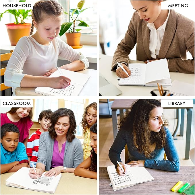 feela 5 Pack Notebooks Journals Bulk, Hardcover Notebook Classic Ruled Lined Journals with Pen Holder for Women Girls School Business Supplies, with 5 Black Pens, 120 GSM, 5.1”x8.3”, A5, White