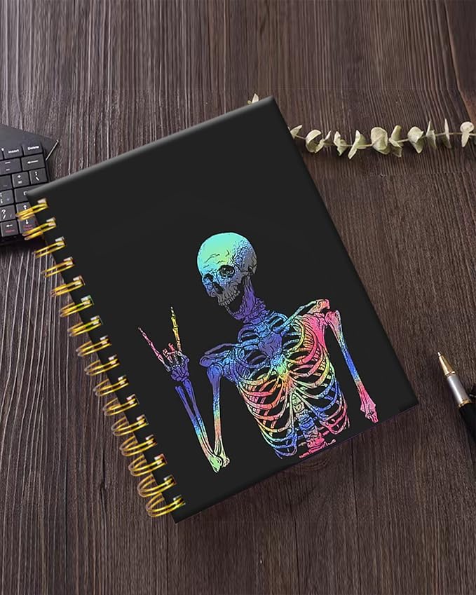 iampanda Spiral Journal Notebook,Funny Cool Strong TwinWire Binding with Premium Paper for Girl Women,60 Sheets A5 College Ruled NotebookJournal,Perfect for School Office Home Gifts,Colorful Skull