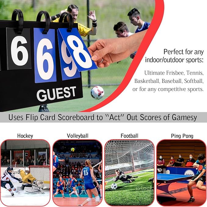 Flip Scoreboard Tabletop Score Flipper, Football Portable Scoreboard, Flip Score Keeper, Outdoor Score Flip Cards for Basketball Volleyball Tennis Sports - 6 Digits Scoreboard