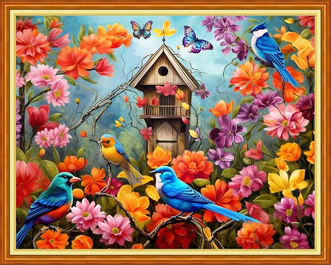 Foxdiviy Stamped Cross Stitch Kits - Birds and Flowers 16x20 inch - 11CT Embroidery Patterns - Art Crafts DIY Needlework Starter Kits for Beginners Adults All Ages
