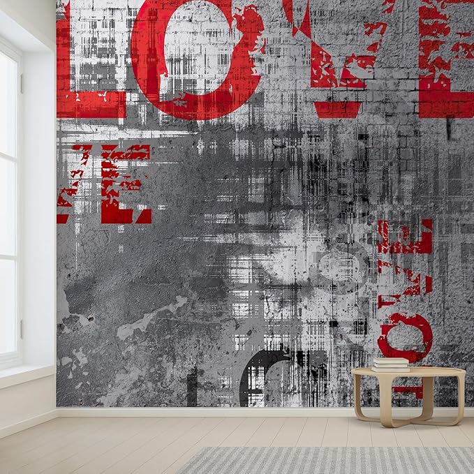 wall26 Wall Sticker/Wall Mural Love Letters Graffiti, Not Peel and Stick, Non-Woven Wallpaper Decorative for Bedroom, Living Room, Office - 120x120 inches