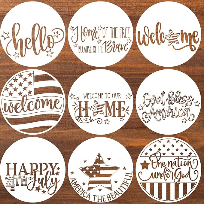 Patriotic Welcome Stencils 4th of July Stencil Independence Day Stencils for Painting on Wood Door Hanger Porch Sign Decor