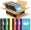 Rosmonde 12 Pack Bulk Composition Notebook Wide Ruled, 200 Pages (100 Sheets), 9-3/4 x 7-1/2", Hard Cover Wide Ruled Notebook Bulk, Assorted Colors Composition Notebook For School, Colors May Repeat