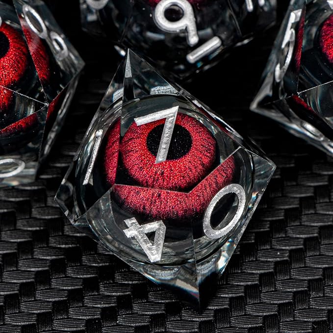 ARUOHHA DND Resin Dice Dragon Eye Dice Liquid Core Red Sharp Edged Dice Set with Gift Box, Polyhedral D and D Dice Set Role Playing Game D20 D12 D10 D8 D6 D4