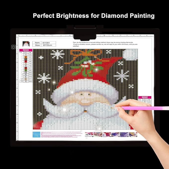 Diamond Painting Light Pad A3, LED Light Box Tracer w/Magnetic Clip & Pen Holder, 3 Level Brightness USB Power Dimmable Brightness Artcraft Tracing Light Pad for Drawing Sketching Diamond Painting